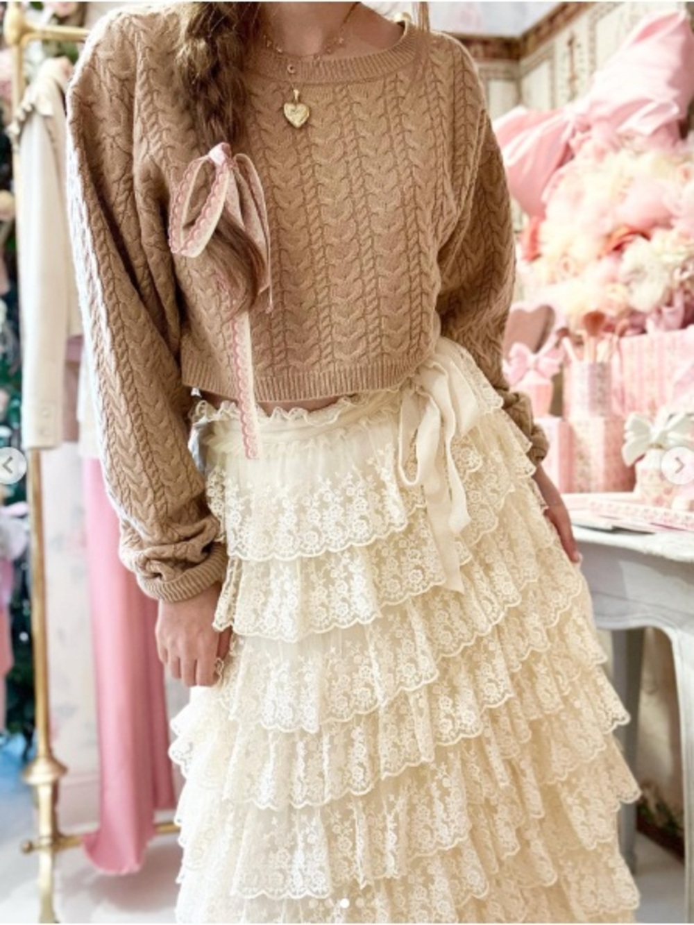 NWT $345 LoveShackFancy calloway crop sweater - brown